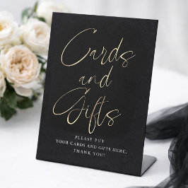 Black and Gold Cards and Gifts Bridal Shower Reclamebord Met Voetstuk