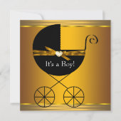 Black and Gold Carriage Boys Baby shower Kaart (Voorkant)