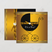 Black and Gold Carriage Boys Baby shower Kaart (Voorkant / Achterkant)