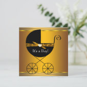 Black and Gold Carriage Boys Baby shower Kaart (Staand voorkant)