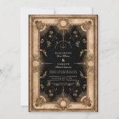 Black and Gold Celestial Baroque Wedding Kaart (Voorkant)