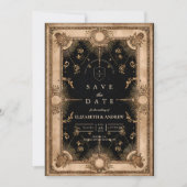 Black and Gold Celestial Baroque Wedding Save The Date (Voorkant)