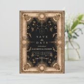 Black and Gold Celestial Baroque Wedding Save The Date (Staand voorkant)