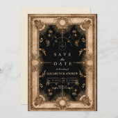 Black and Gold Celestial Baroque Wedding Save The Date (Voorkant / Achterkant)