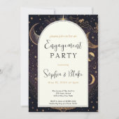 Black and Gold Celestial Moon Engagement Party Kaart (Voorkant)