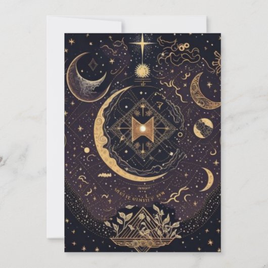 Black and Gold Celestial Moon Engagement Party Kaart (Achterkant)