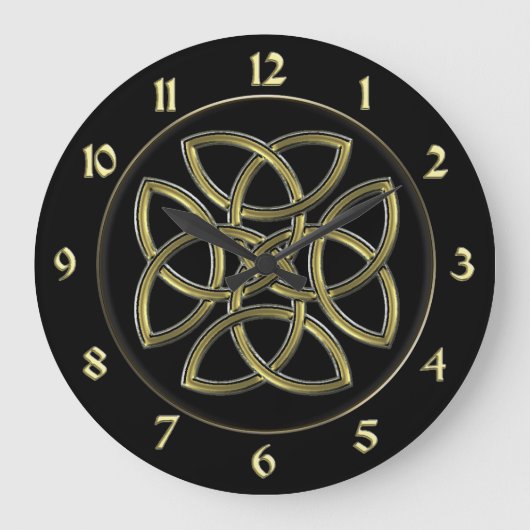 Black and Gold Celtic Dara Shield Knot Clock Grote Klok (Voorkant)