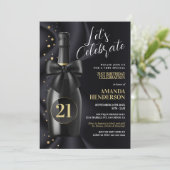 Black and Gold Champagne Birthday Kaart (Staand voorkant)