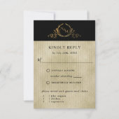 Black and Gold Champagne Monogram zonder maaltijde RSVP Kaartje (Voorkant)