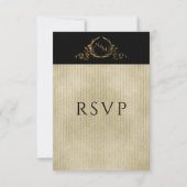 Black and Gold Champagne Monogram zonder maaltijde RSVP Kaartje (Achterkant)