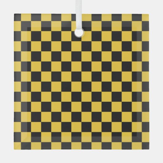 Black and gold checkerboard pattern glas ornament (Voorkant)