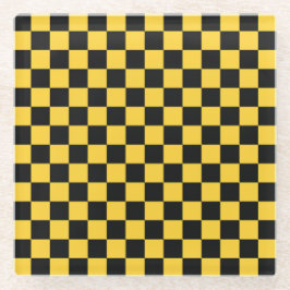 Black and gold checkerboard pattern glazen onderzetter