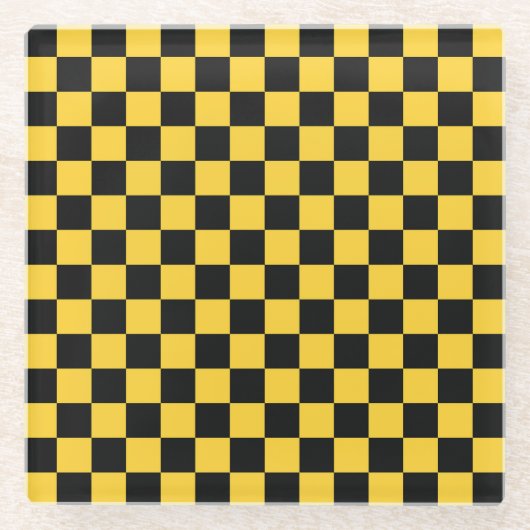 Black and gold checkerboard pattern glazen onderzetter (Voorkant)