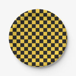 Black and gold checkerboard pattern papieren bordje