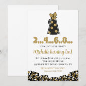 Black and Gold Cheer Verjaardag Uitnodiging (Voorkant / Achterkant)