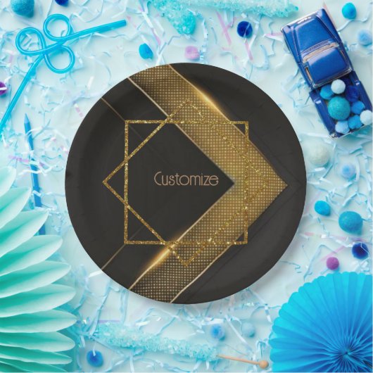 Black and Gold Chevron Papieren Bordje (Feest)