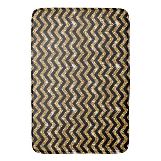 Black and Gold Chevron Pattern Bath Mat (Voorkant Verticaal)