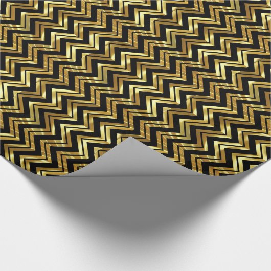 Black and Gold Chevron Zigzag Pattern Cadeaupapier (Hoek)