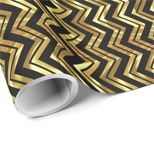 Black and Gold Chevron Zigzag Pattern Cadeaupapier (Rol Hoek)