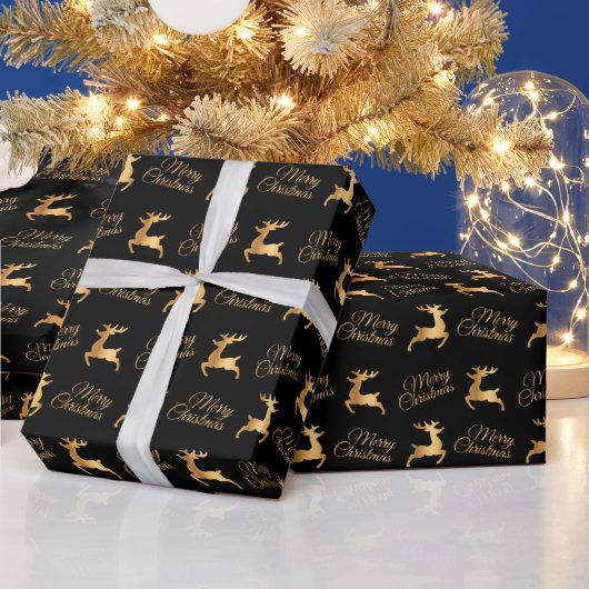 Black and Gold Christmas Reindeers Cadeaupapier (Feestdagen)