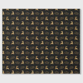 Black and Gold Christmas Reindeers Cadeaupapier (Vlak)