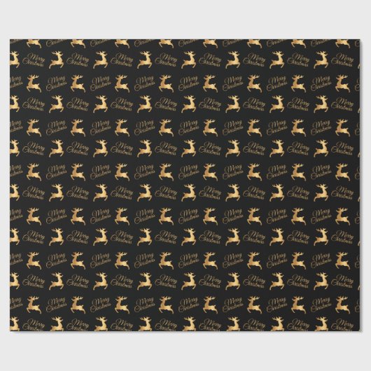 Black and Gold Christmas Reindeers Cadeaupapier (Vlak)
