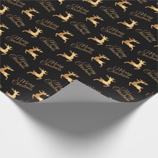 Black and Gold Christmas Reindeers Cadeaupapier (Hoek)