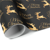 Black and Gold Christmas Reindeers Cadeaupapier (Rol Hoek)