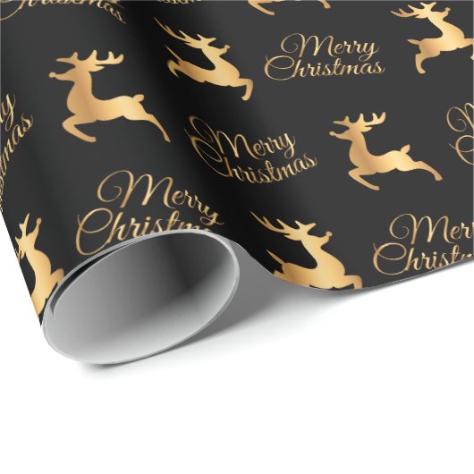Black and Gold Christmas Reindeers Cadeaupapier (Rol Hoek)