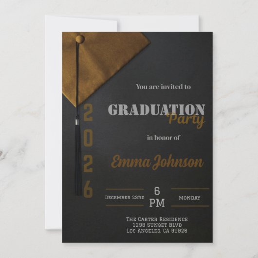 Black and Gold Class of 2026 Graduation invitation Kaart (Voorkant)