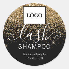 Black and Gold Classy Chic Glitter Lash Cleanser Ronde Sticker