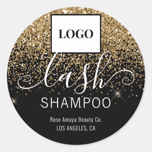 Black and Gold Classy Chic Glitter Lash Cleanser Ronde Sticker (Voorkant)