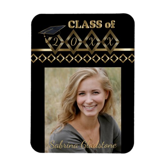 Black and Gold Classy Photo Afstuderen -20XX Magneet (Verticaal)