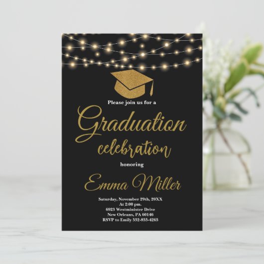 Black and Gold College Afstuderen Kaart (Staand voorkant)