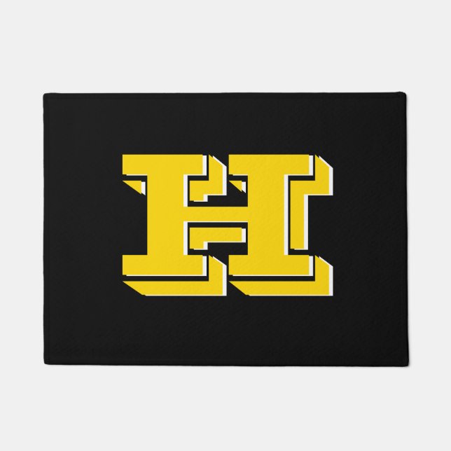 Black and Gold Collegiate Color Style Monogram Deurmat (Voorkant)