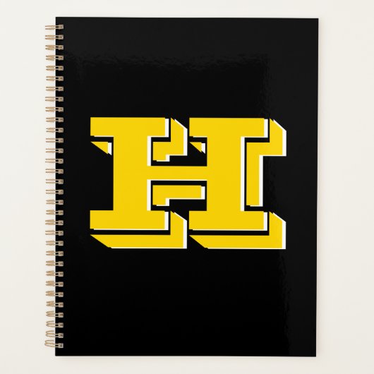 Black and Gold Collegiate Color Style Monogram Planner (Voorkant)
