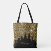 Black and Gold Confetti Glitter Chicago Skyline Tote Bag (Achterkant)