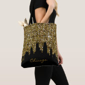 Black and Gold Confetti Glitter Chicago Skyline Tote Bag (Dichtbij)