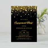 Black and Gold Confetti Stippen Engagement Party Folie Uitnodiging (Staand Voorkant)