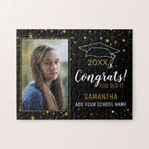 Black and Gold Congrats Afstuderen foto-Afstuderen Legpuzzel