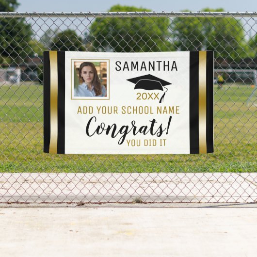 Black and Gold Congrats Afstuderen foto-Afstuderen Spandoek (Insitu)