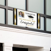 Black and Gold Congrats Afstuderen foto-Afstuderen Spandoek (Buitenkant Gebouw)