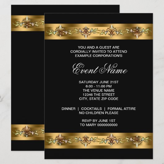 Black and Gold Corporate Party Event Sjabloon Kaart (Voorkant / Achterkant)