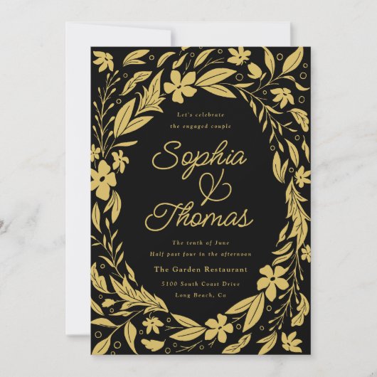 Black and Gold Couples Engagement party Kaart (Voorkant)