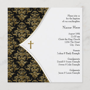 Black and Gold Cross Christening Kaart