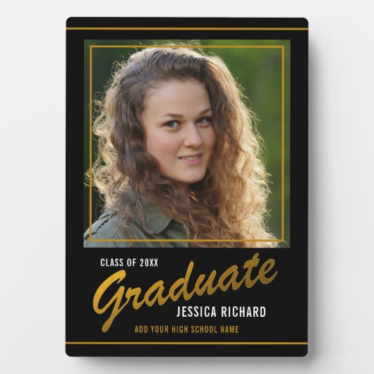 Black and Gold Custom Afstuderen Photo Keepomwille Fotoplaat (voorkant)