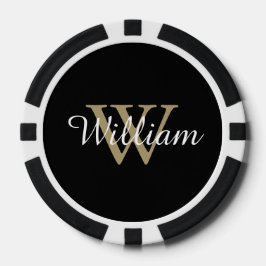 Black and Gold Custom Monogram Name and Initial Poker Chips