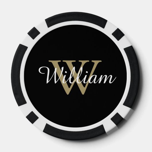 Black and Gold Custom Monogram Name and Initial Poker Chips (Achterkant)
