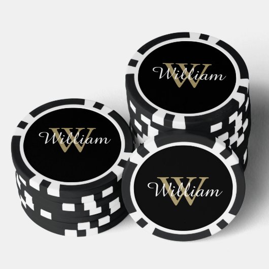 Black and Gold Custom Monogram Name and Initial Poker Chips (Opstapeling)