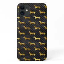 Black and Gold Dachshund Pattern iPhone Case